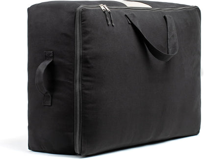 Soft Canvas Storage Bags with Zipper. Thick Breathable, 1pc King/Queen Comforter Organizer. Four Carrying Handles and Window. Large 25x19x9in Bag for Sheets Blankets Bedding Pillows, Clothes (Grey)