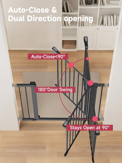 29.5-40.5" Baby Gate for Stairs, Dog Gate for Doorways, Walk Thru Auto Close Metal Baby Safety Gate for The House, Stairs and Doorways, Child Gate Pressure Mounted, Pet Gate for Dog Indoor - Black