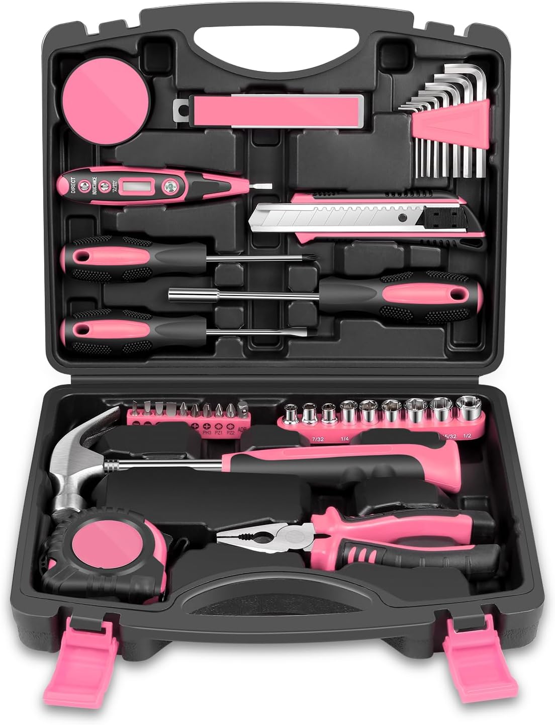 Auto Dynasty Tool Kit for Home, Basic Household Hand Tool Sets with Screwdrivers Combination Tools, All in One Plastic Toolbox Storage Case for College Dorm, Office, Auto Repair (Green)