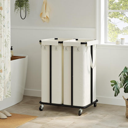 WOWLIVE Laundry Hamper with Wheels 260L Rolling Laundry Basket 3 Section Organizer Laundry Cart with Steel Frame and Removable Bags Large Dirty Clothes Hamper Dorm Room Storage for Bedroom