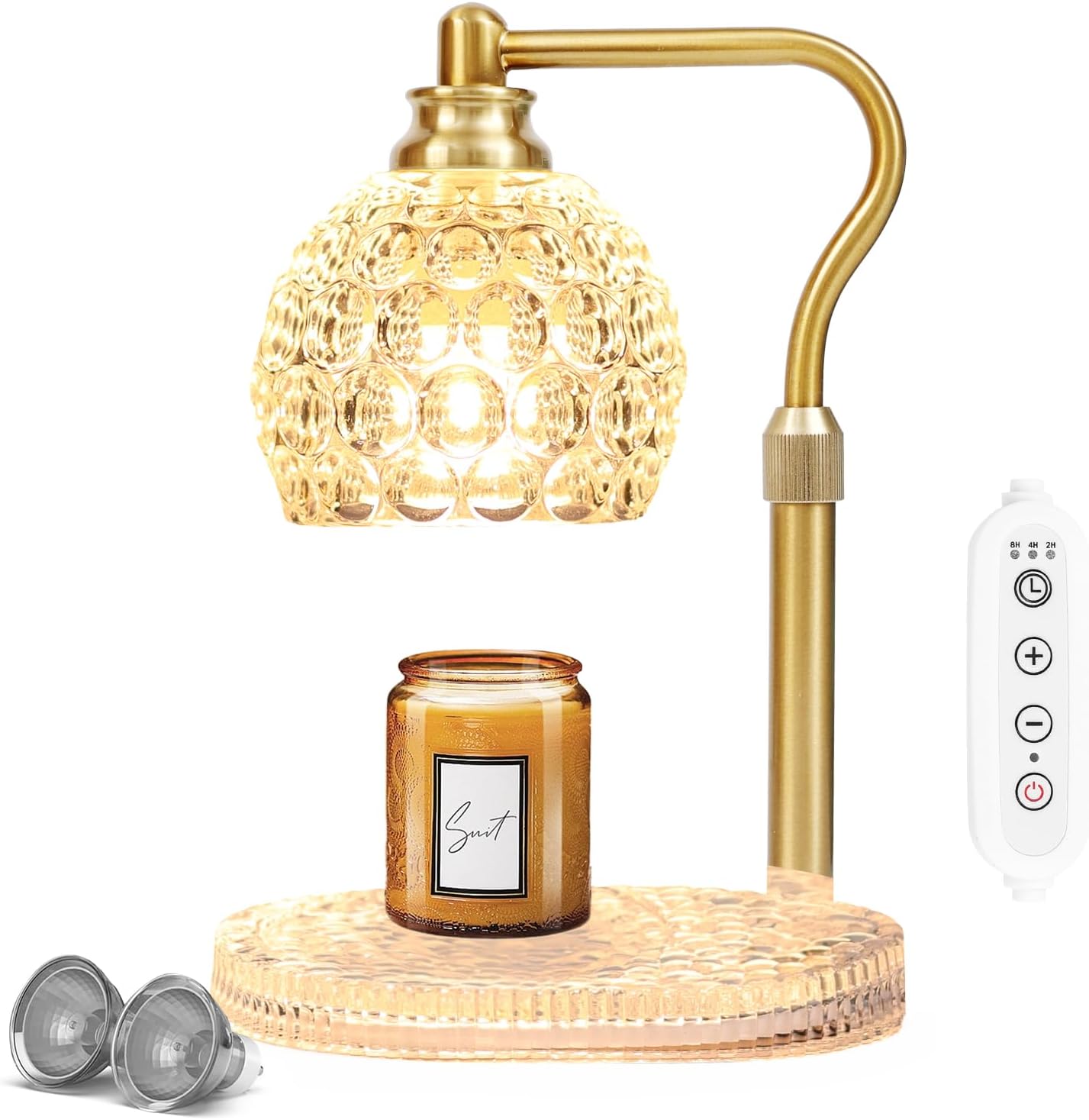 Candle Warmer Lamp with Timer & Dimmer, Glass Lamp Candle Warmer for Jar Candles, UPGRATED with 3 Bulbs, Height Adjustable Electric Wax Warmer for Elegant Home Decor (Crystal Clear)