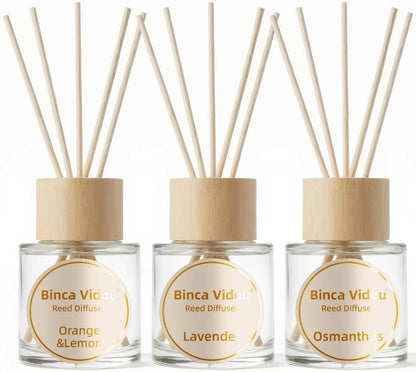 Reed Diffuser Set, Binca Vidou Lavender & Vanilla Natural Scent Oil Diffusers with Sticks for Home Office Bathroom Aromatherapy Decor 1.69oz x 2