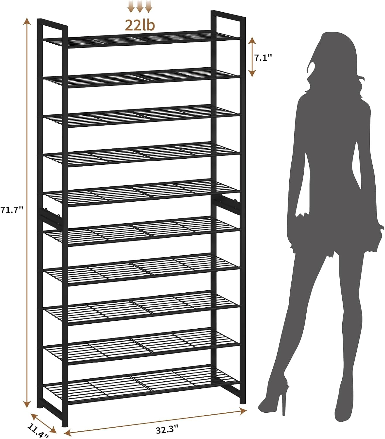 Stackable Shoe Rack, 6 Tier Metal Shoes Rack Storage Organizer,Large Capacity Shoe Shelf Max Holds 30 Pairs of Shoes,Sturdy and Stable, for Closet, Entryway,Garage，Black