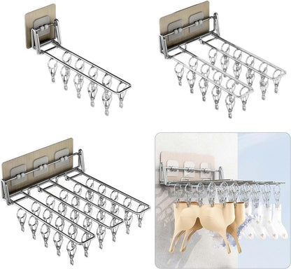 Stainless Steel Folding Hanger Wall Mounted Sock Clip Hanger Space Saving Drying Rack Storage Rack