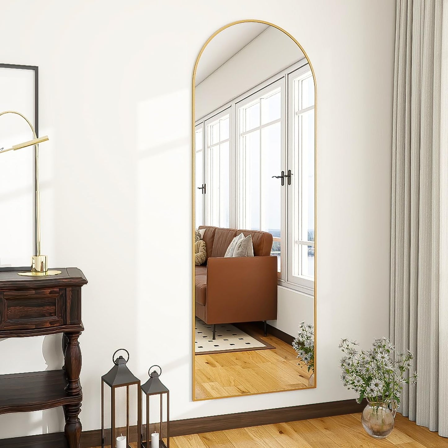 OGCAU Floor Full Length Mirror, 56"x20" Arched Full Body Mirror, Hanging or Leaning, Standing, Wall Mounted with Aluminum Frame for Bedroom Living Room, White