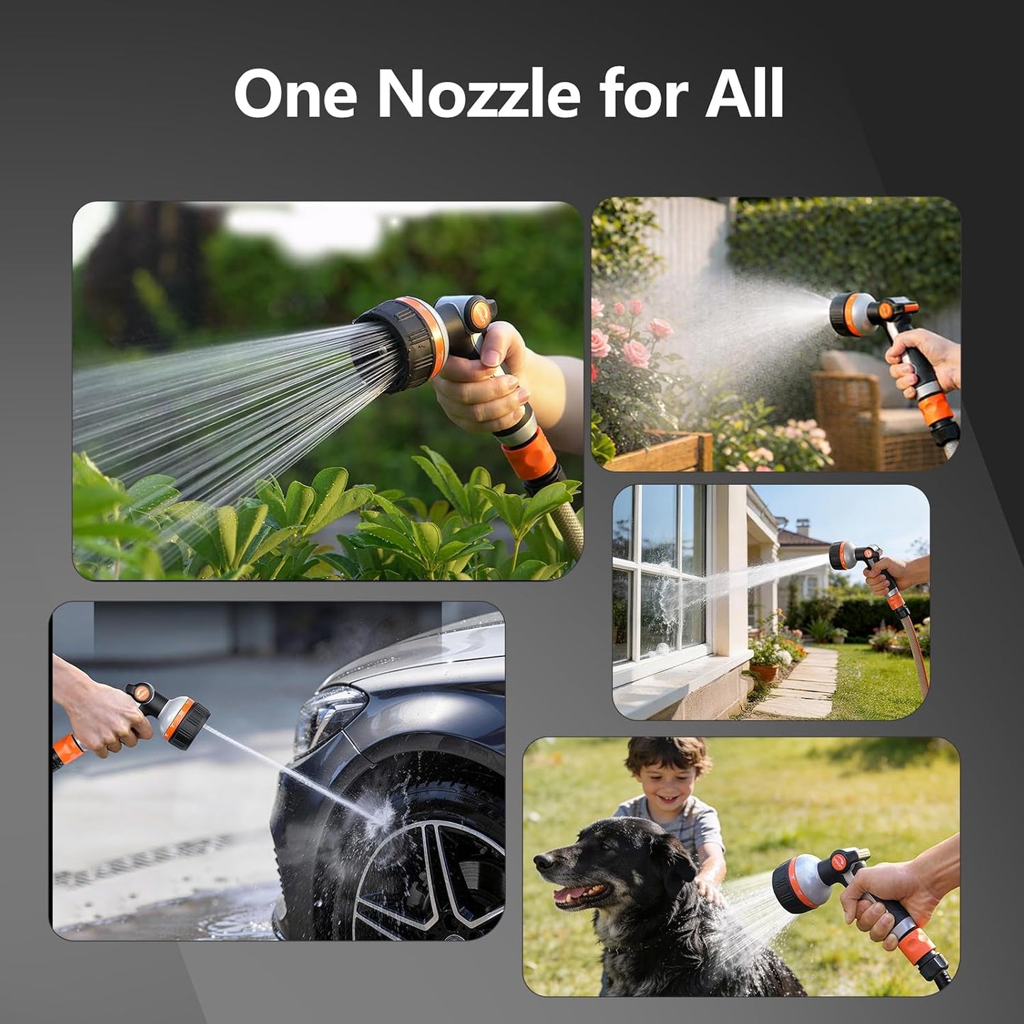 VOXON Hose Nozzle Heavy Duty 10 Spray Patterns - Metal Garden Water Hose Sprayer with Thumb Flow Control | On Off Valve, Nozzle Sprayer for Lawn & Plant Watering, Car & Pet Washing