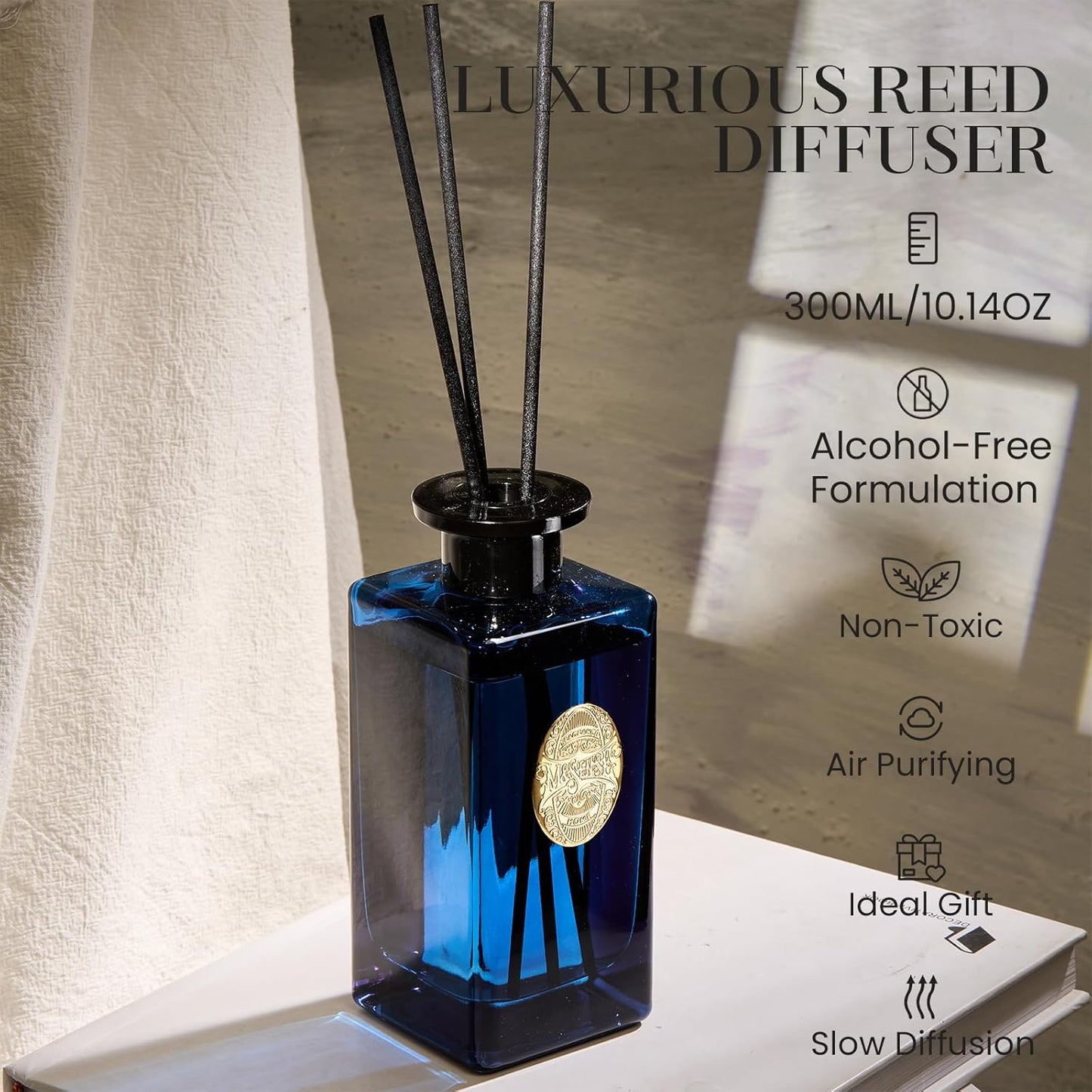 M&SENSE 6.3 oz Large Reed Diffuser Set | Lime+Basil Scent Oil Diffuser with Sticks | Hotel Collection Non-Toxic Home Fragrance |for Bedroom Bathroom Living Room - Colors B
