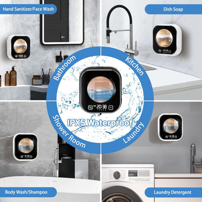 Automatic Soap Dispenser, 320ML Touchless Smart Hand Soap Dispenser, 3 Adjustable Soap Levels, Rechargeable Wall Mounted Electric Foam Soap Dispenser for Bathroom Kitchen Office (White - T1)