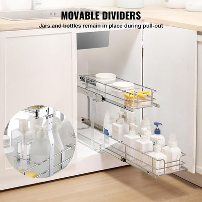 VEVOR Pull Out Cabinet Organizer, 12"W x 21"Dx15.2"H Heavy Duty Slide Out Pantry Shelves, Chrome-Plated Steel Roll Out Drawers for Home,13.5"Wx22"Dx19"H Inside Kitchen Cabinet, Bathroom, Under Sink