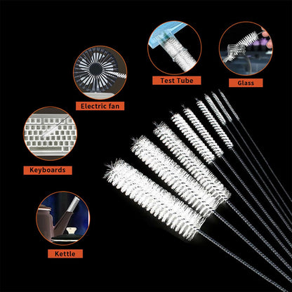 10PCS Flexible Drain Brush Straw Cleaner Brush Set,Pipe Cleaners Brush,61Inch Stainless Steel Double-Ended Hose Brush 8.2Inch Nylon Long CPAP Tube Cleaning Brush for Home Kitchen Sink Plumbing