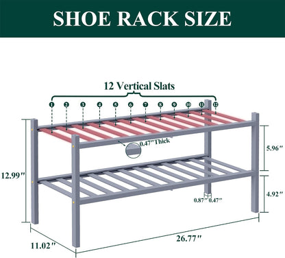 Smiry Bamboo Shoe Rack, 3 Tier Free Standing Wooden Shoe Organizer, Stackable Wood Shoe Storage Shelf for Closet, Entryway, 12 Vertical Slats, 2+1 Stack Standard Legs, 26.8"x11"x19.5", Natural