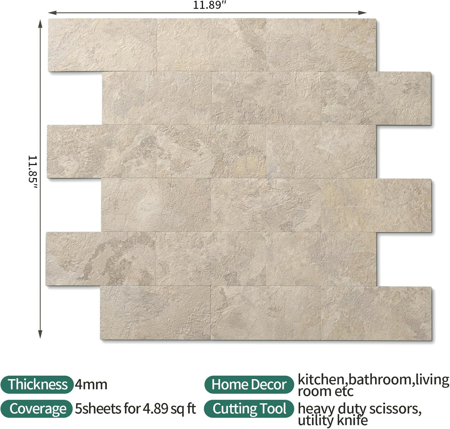 2026 New Upgrade Peel and Stick Backsplash Tile, Peel and Stick 11.34" X 11.57" Wall Tile for Kitchen, Bathroom, Fireplace, Laundry (Beige Ecru, 10 Packs)