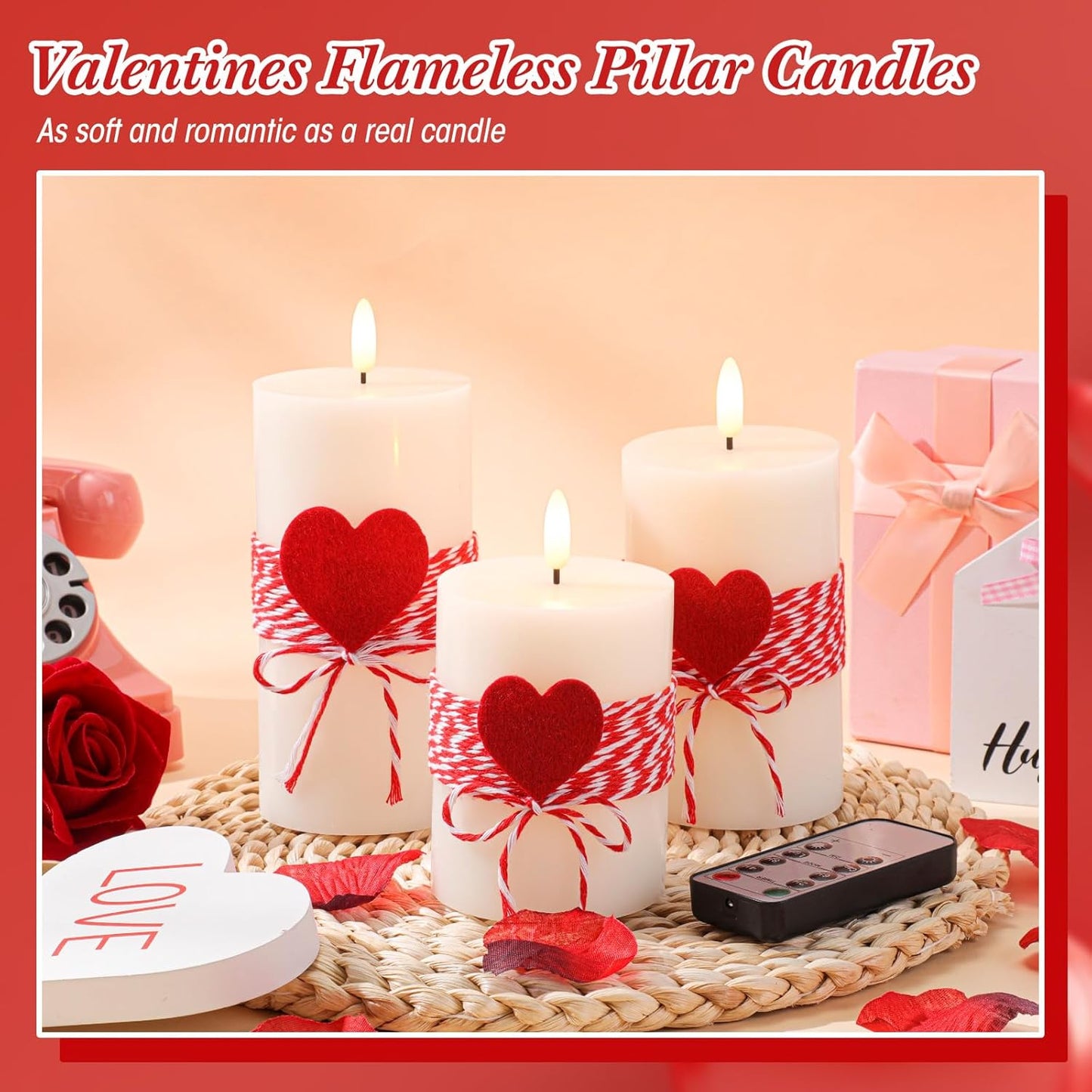 4th of July 4" 5" 6" Flameless Pillar Candles with Remote, Set of 3 Patriotic Red White Blue Battery Operated LED Candle with Star Felt, Independence Day Decorations for Home Party Table Fireplace