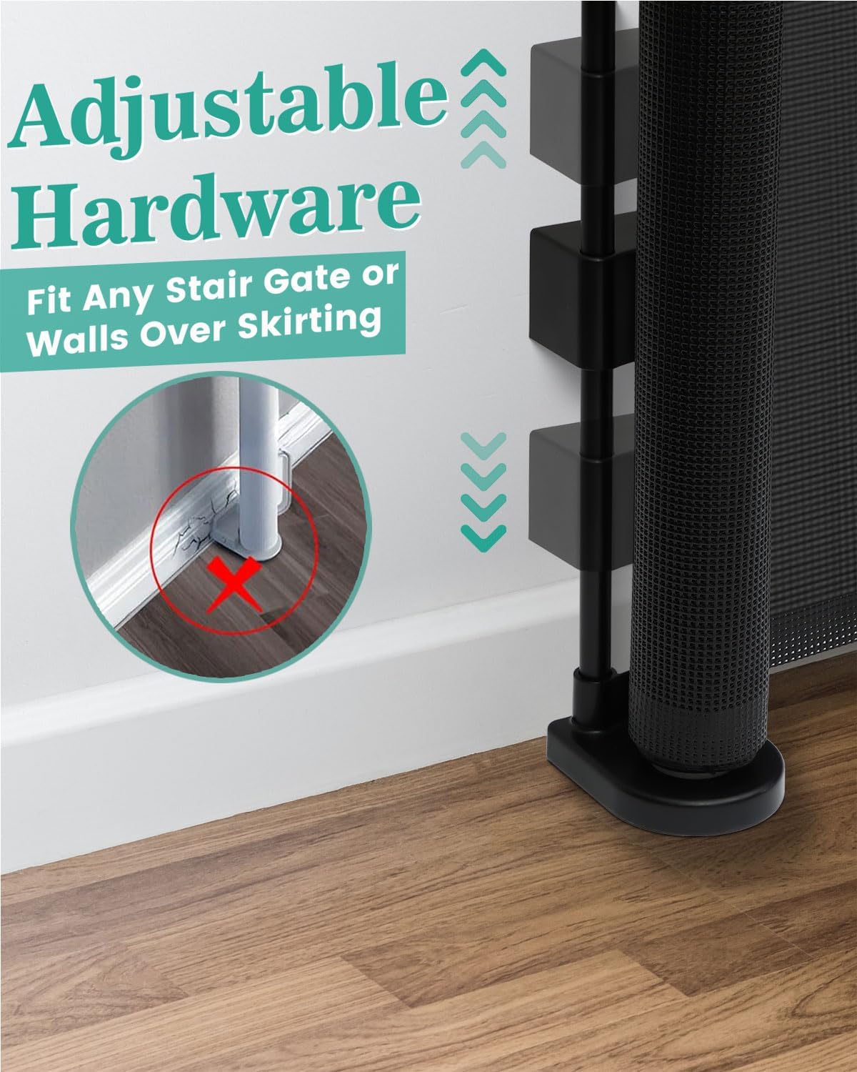 Miumoon 50 inch Retractable Baby Gates 34 inch Tall, Retractable Gate with Reinforced Strip Design to Prevent Crawling Through, Retractable Dog Gate for Stairs, Doorways, Hallways