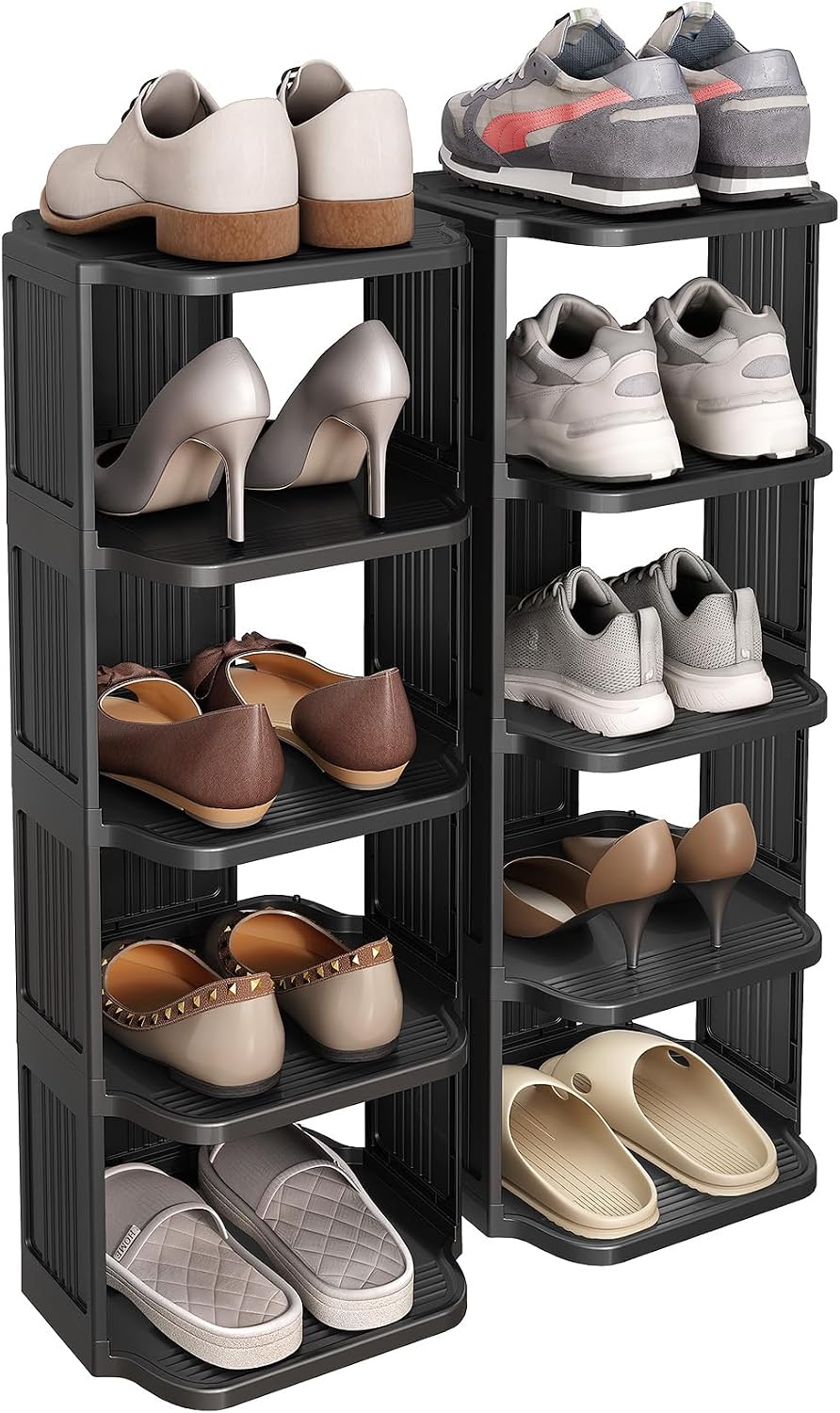 Kitstorack 8-Tier Vertical Plastic Shoe Rack, Freestanding Stackable Storage Organizer for Small Closets and Tight Spaces