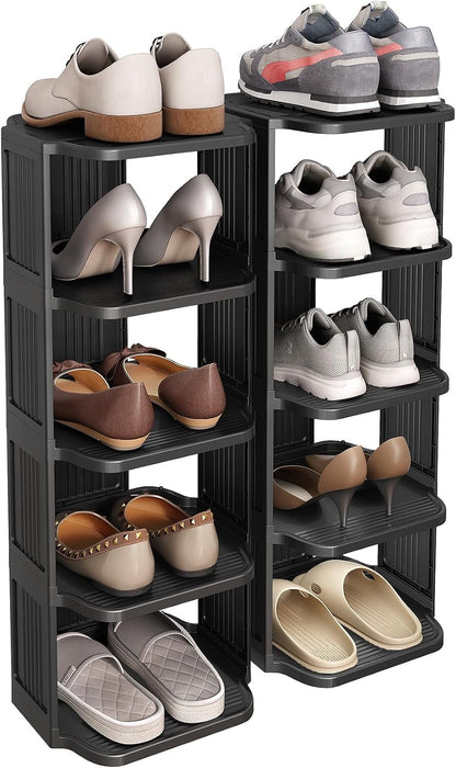 Kitstorack 8-Tier Vertical Plastic Shoe Rack, Freestanding Stackable Storage Organizer for Small Closets and Tight Spaces