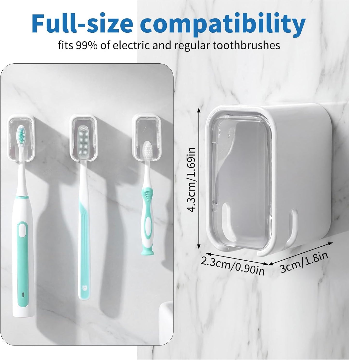 2 PCS Wall Mounted Toothbrush Holders Single Slot Toothbrush Holders with Cover for Shower Electric Toothbrushes Home Travel Storage (White)