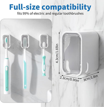 2 PCS Wall Mounted Toothbrush Holders Single Slot Toothbrush Holders with Cover for Shower Electric Toothbrushes Home Travel Storage (White)