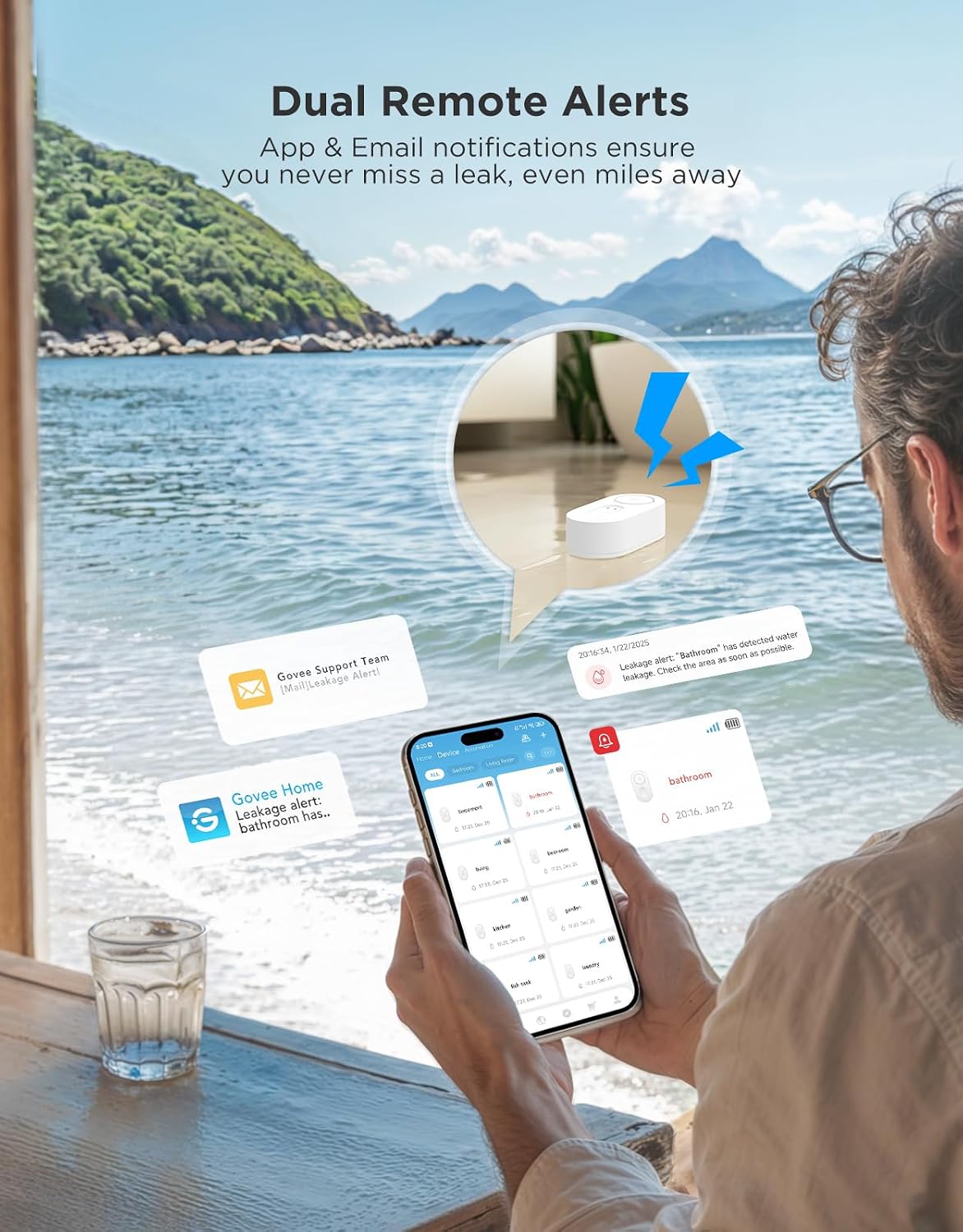 GoveeLife Upgraded Smart Water Leak Detector 1s with 1804ft Ultra-Long Range, WiFi Water Sensor with SMS/Email/APP Push and Sound Alarm,5-Year Battery Life, 6 Pack, Suit for Home, Basement, Kitchen