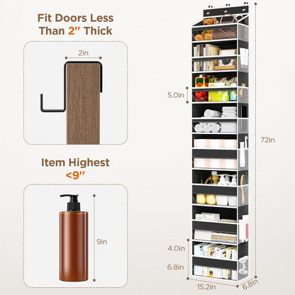 6 Tiers Over The Door Organizer, Heavy Duty Hanging Organizer Storage with Large Capacity Pockets, Behind Door Storage Hanging Shelves for Closet Wall Bathroom Bedroom Nursery Pantry, 1 Pack Grey