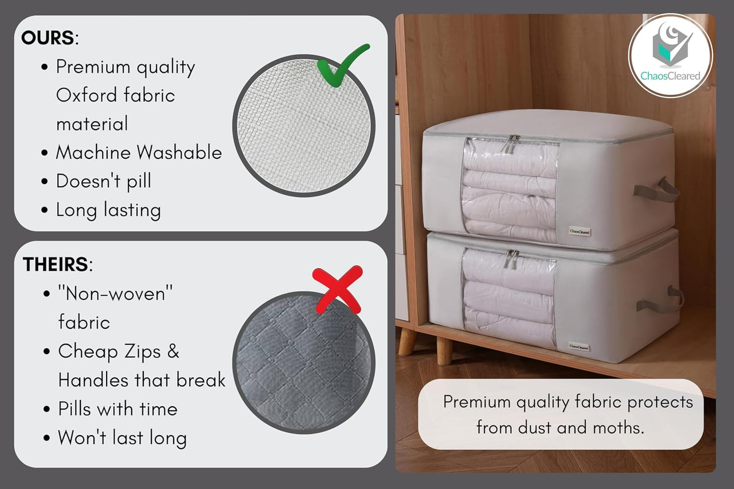 Comforter Storage Bag - Folding Organizer bag for King/Queen Comforters, Pillows, Blankets, Bedding/Quilt, Blanket, Duvet, Large Collapsible Organizers, 24"x14"x11" (Beige, 1-Pack)