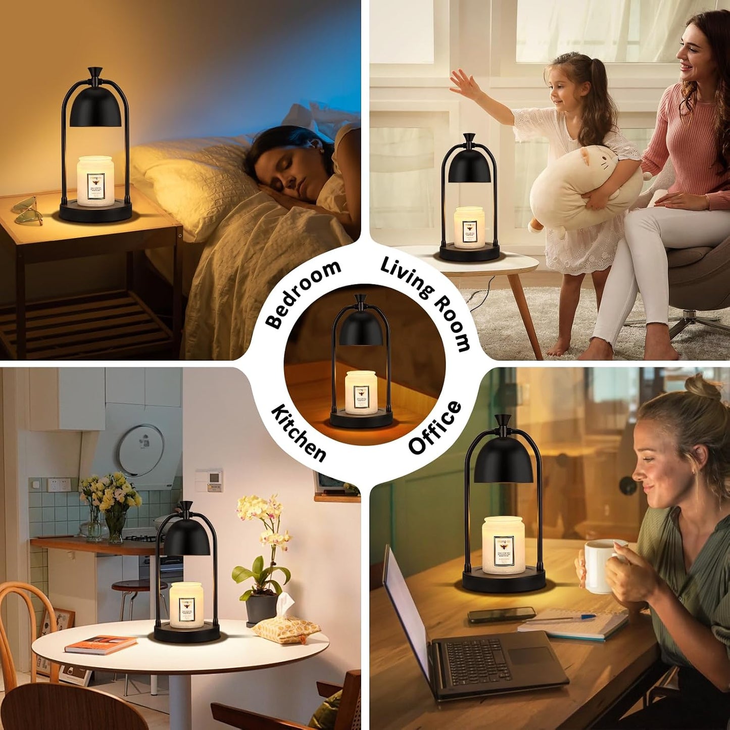 Hong-in Candle Warmer Lamp - with Timer & Dimmer, Modern Home Decor House Warming Gifts Wax Melt Warmer for Jar Candles, Cozy Birthday Gift for Women Mom (Black)