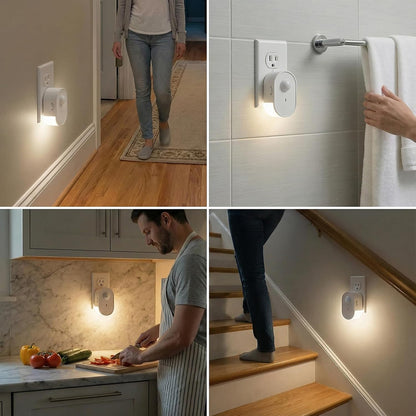 Plug in Motion Sensor Night Light, 4000K Natural White LED, Motion Activated Dusk to Dawn Sensor, 1W Eye-Protective Wall Lamp for Hallway, Stairs, Bathroom, Bedroom, Kitche