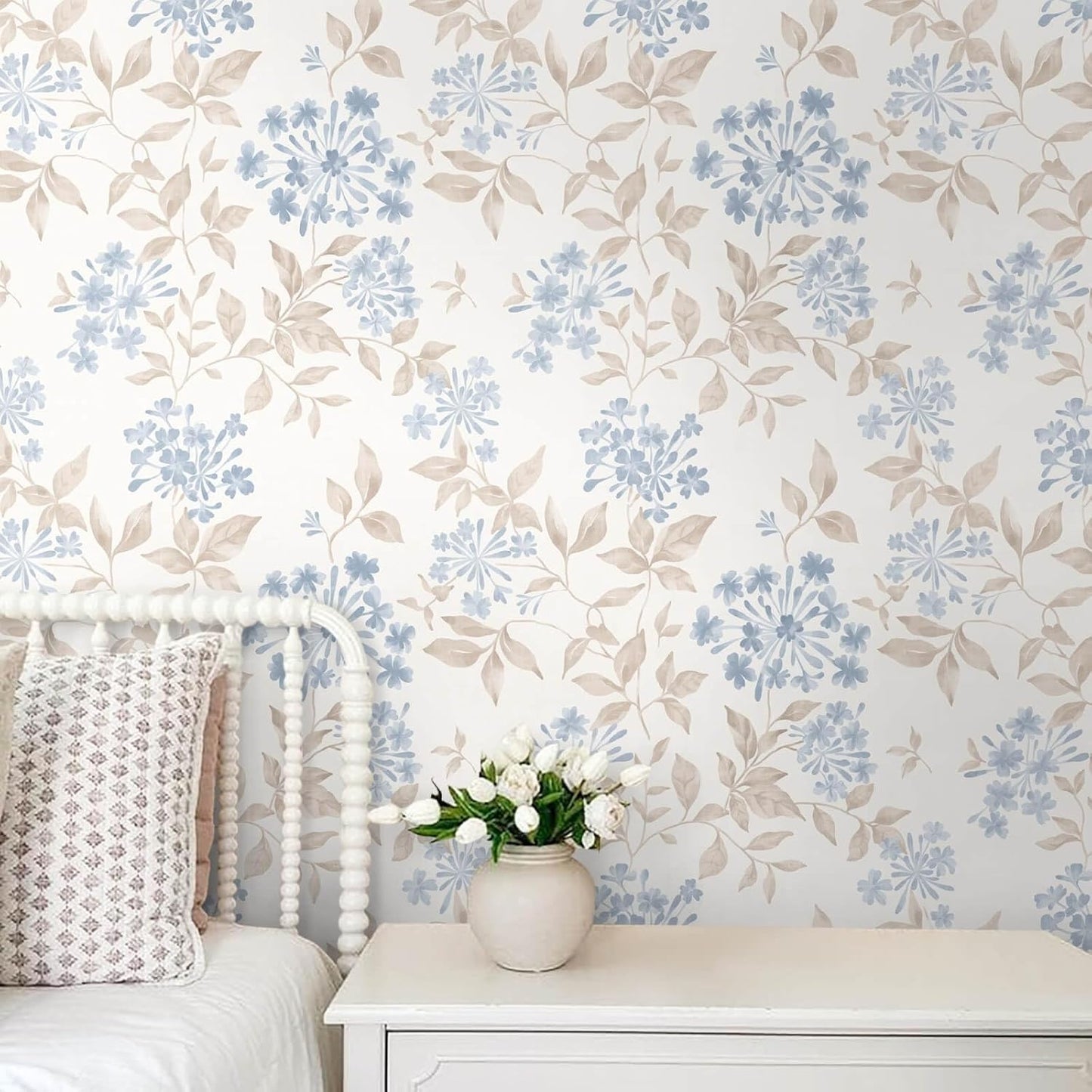 Heroad Peel and Stick Wallpaper Boho Beige Contact Paper Floral Wall Paper Removable Self Adhesive Wallpaper for Cabinet Bedroom Living Room Entryway Walls Bathroom Waterproof Vinyl Roll 17.3''x78.7''