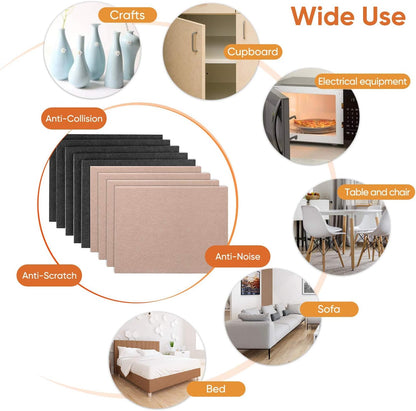 Felt Furniture Pads 10pcs 8" x 6" Adhesive Large Felt Pads, Cuttable Chair Leg Pads, Hardwood Floor Protectors for Furniture, Black