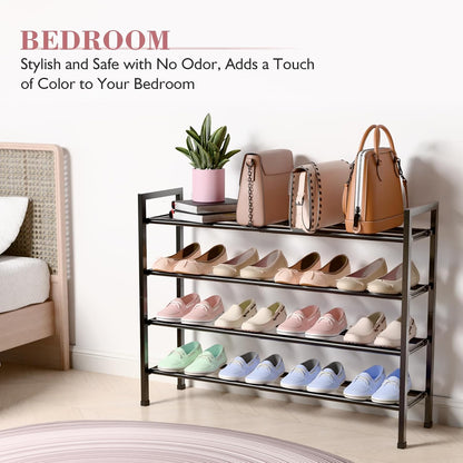 Bumusty 3-Tier Expandable Shoe Rack for Closet, 18“-33” Adjustable Shoe Rack for Small Space, Small Shoe Organizer for Front Door, Sturdy Metal, Black