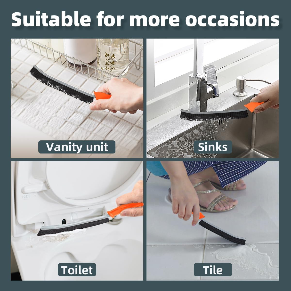 TQRR Toilet Brush, 4Pcs Bathroom Cleaning Brush, Toilet Scrubber, Deep Toilet Bowl Brush with Hanging Hole, Multifunctional Gap Cleaning Brush, Bristles for Kitchen Sinks, Tub,Shower (4, Purple)