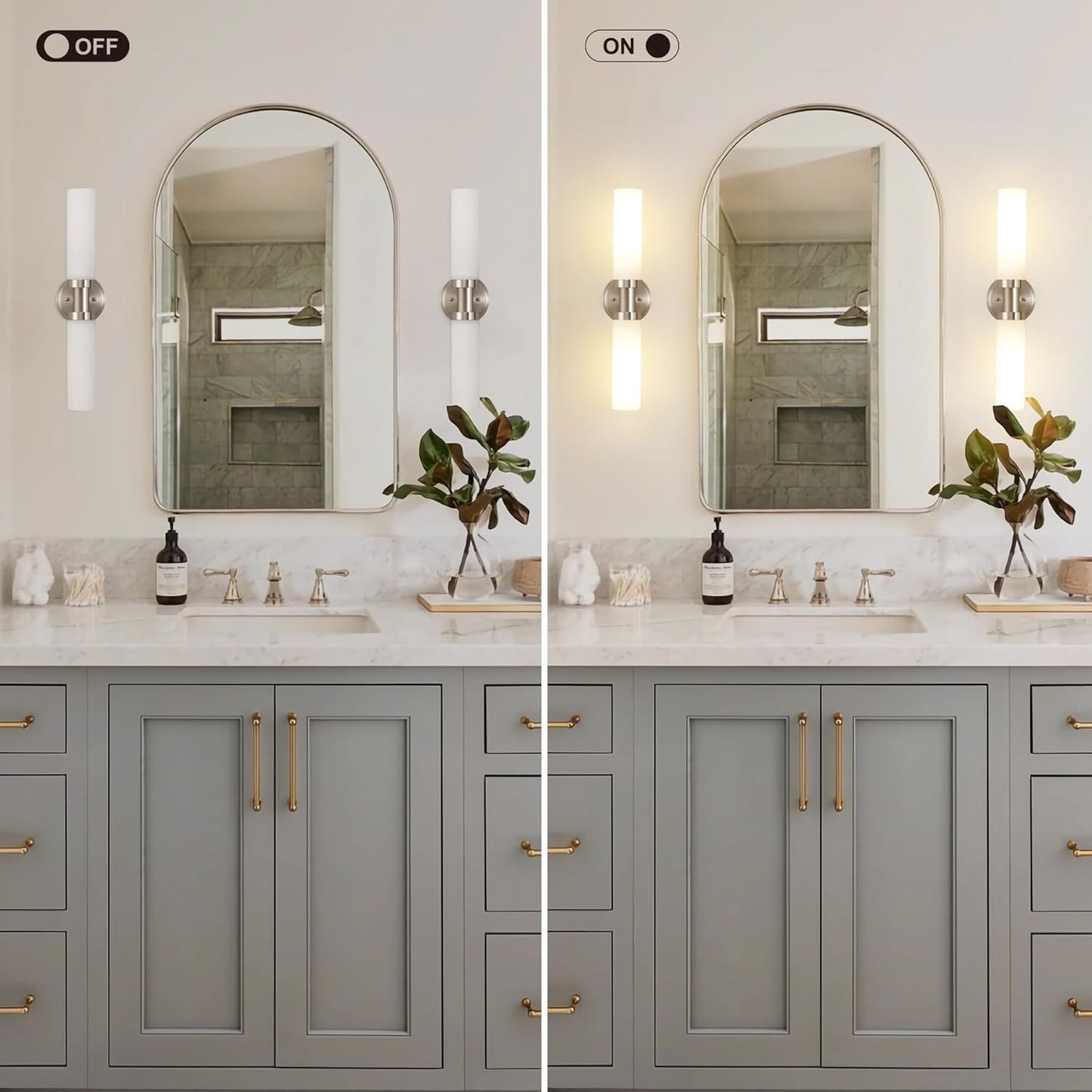 SANTOSTOCK Gold Battery Operated Wall Sconce Set of 2, 12000mAh Rechargeable Wall Lights with Remote Control, Wireless Dimmable Wall Lamps for Bedroom Living Room Bathroom Hallway Stairwell