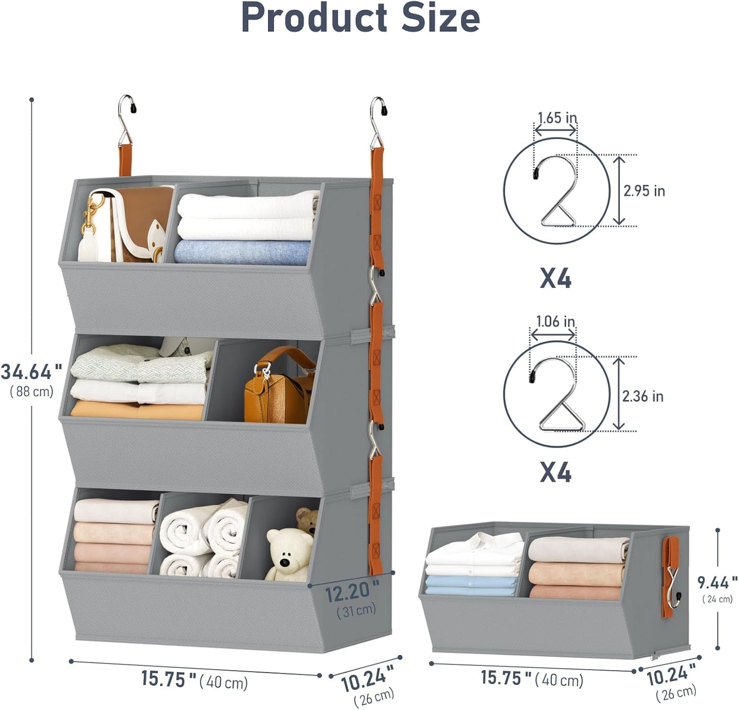 Hanging Closet Organizer Extra Large, Clothes Hanging Shelves for Closet with Divider, Collapsible Closet Storage System, Fabric Closet Hanging Organizer for Home, Dorm, Rv, ,Handbags, Underwear, Sock