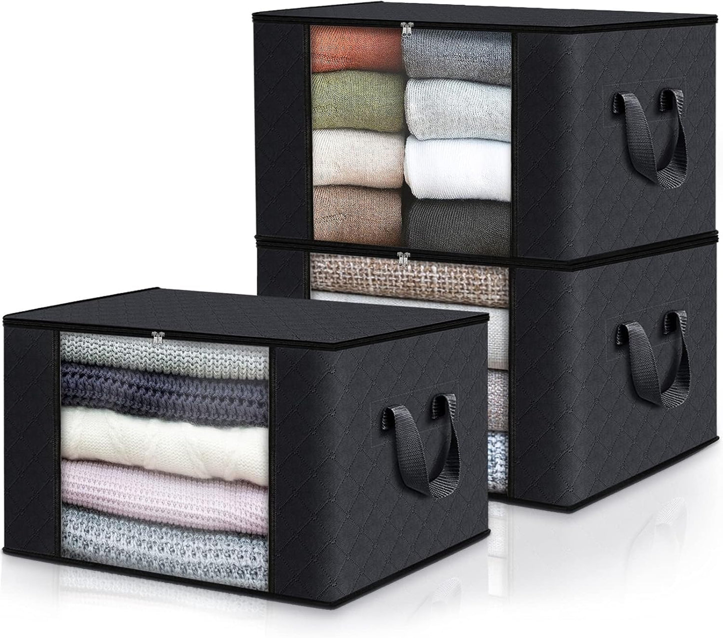 Fab totes 6 Pack Storage Bags for Clothes and Blanket, Foldable Closet Organizers and Storage with Zippers, Clear Window and Handles, Fabric Storage Bins for Sweater, Comforter, Bedding,Linen Sheets
