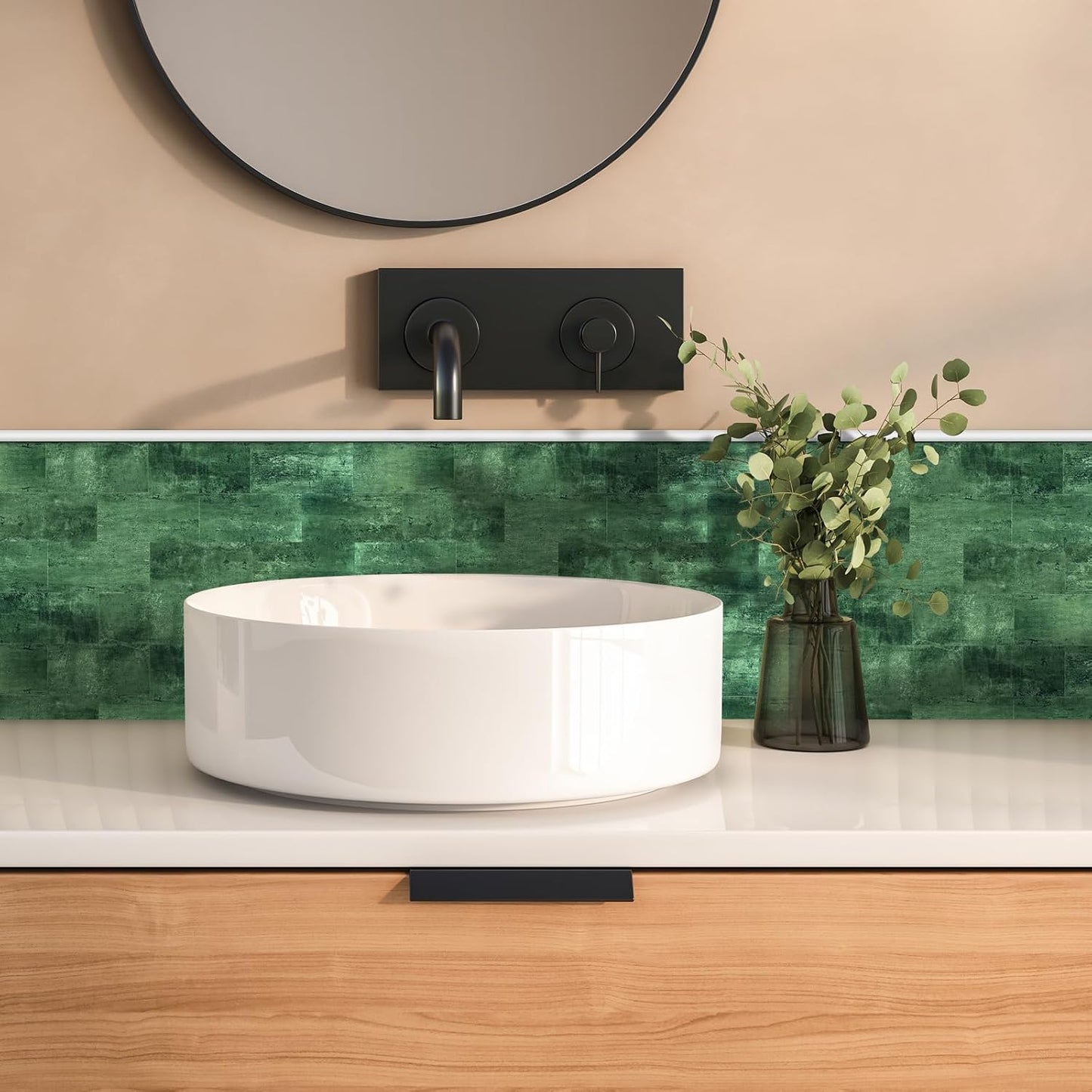 10- Sheet Polished White Peel and Stick Backsplash, 12’’Luxury PVC Ceramic Look Self Stick Subway Tiles, Waterproof Peel and Stick Wall Tiles for Kitchen and Bathrrom