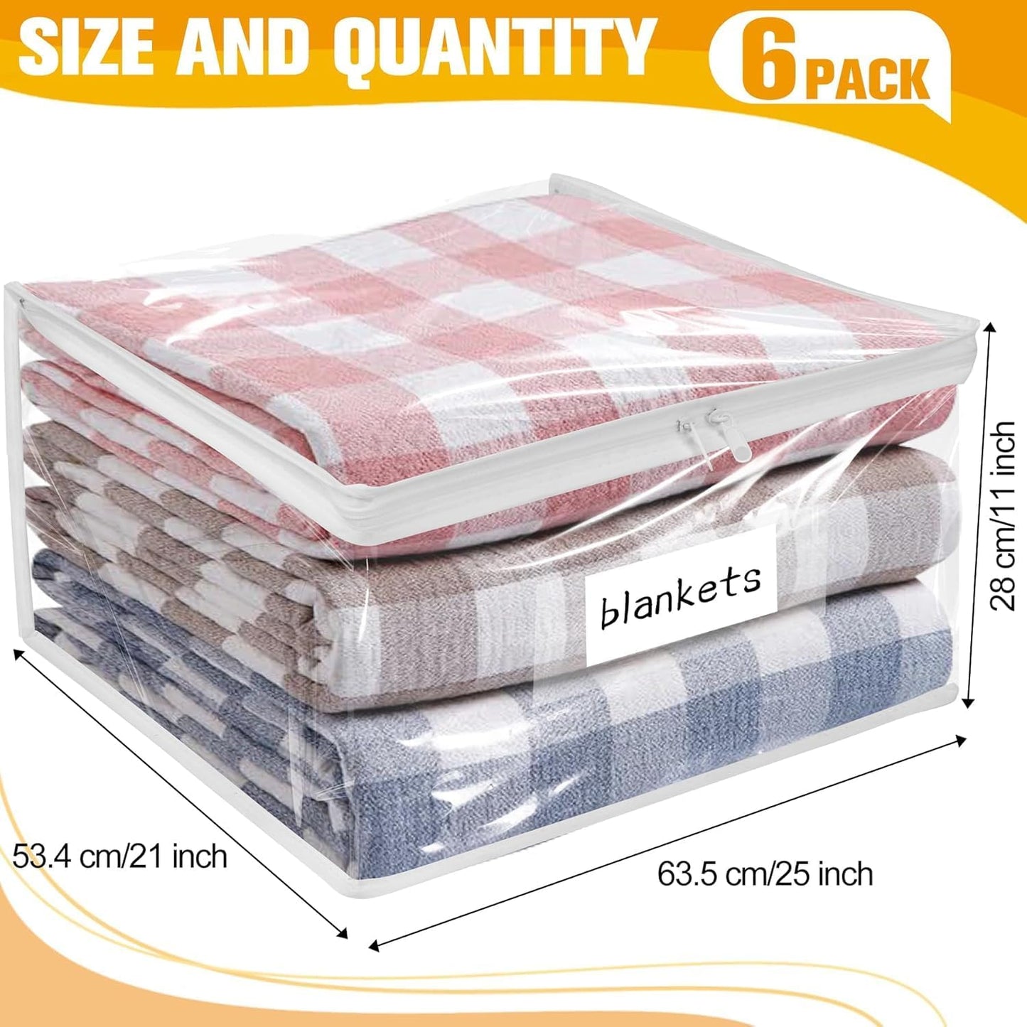 Plastic Storage Bags with Easy-Glide Zipper, Pack of 8, Durable Clear Vinyl Zippered Storage Bags for Clothes Sweaters Comforters Blankets Sheets Bedding (15.7 x 13.8 x 3.9 Inch, White)