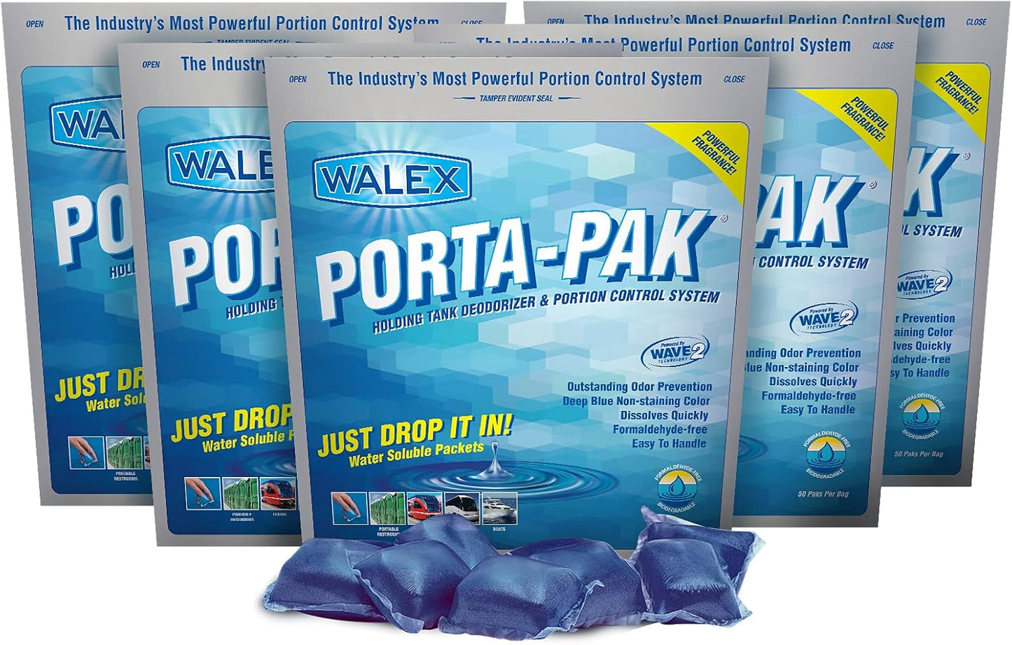 Walex Porta-Pak Black Holding Tank Deodorizer & Portion Control System Drop-Ins - Rapid Breakdown of Waste & Paper, Odor Prevention, Cleans Tank & Sensors - Lavender Breeze, 10-Pack