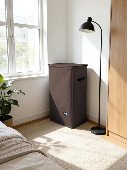 WTREE Laundry Hamper with Lid, Reinforced Sturdy Clothes Hamper with Anti-Puncture Base, Large Collapsible Laundry Basket with Removable Liner Bag, Tall Dirty Clothes Bin for Family, 100L Grey