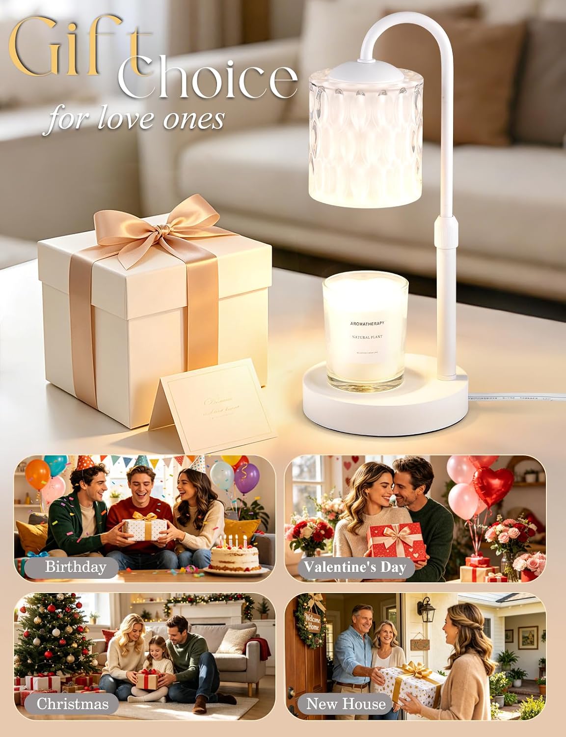 Briever Dimmable Candle Warmer Lamp with Timer, Height Adjustable Electric Candle Wax Warmer, Christmas Birthday Gifts for Women Mom, House Warming Gifts New Home Room Decor, Walnut Solid Wood Base