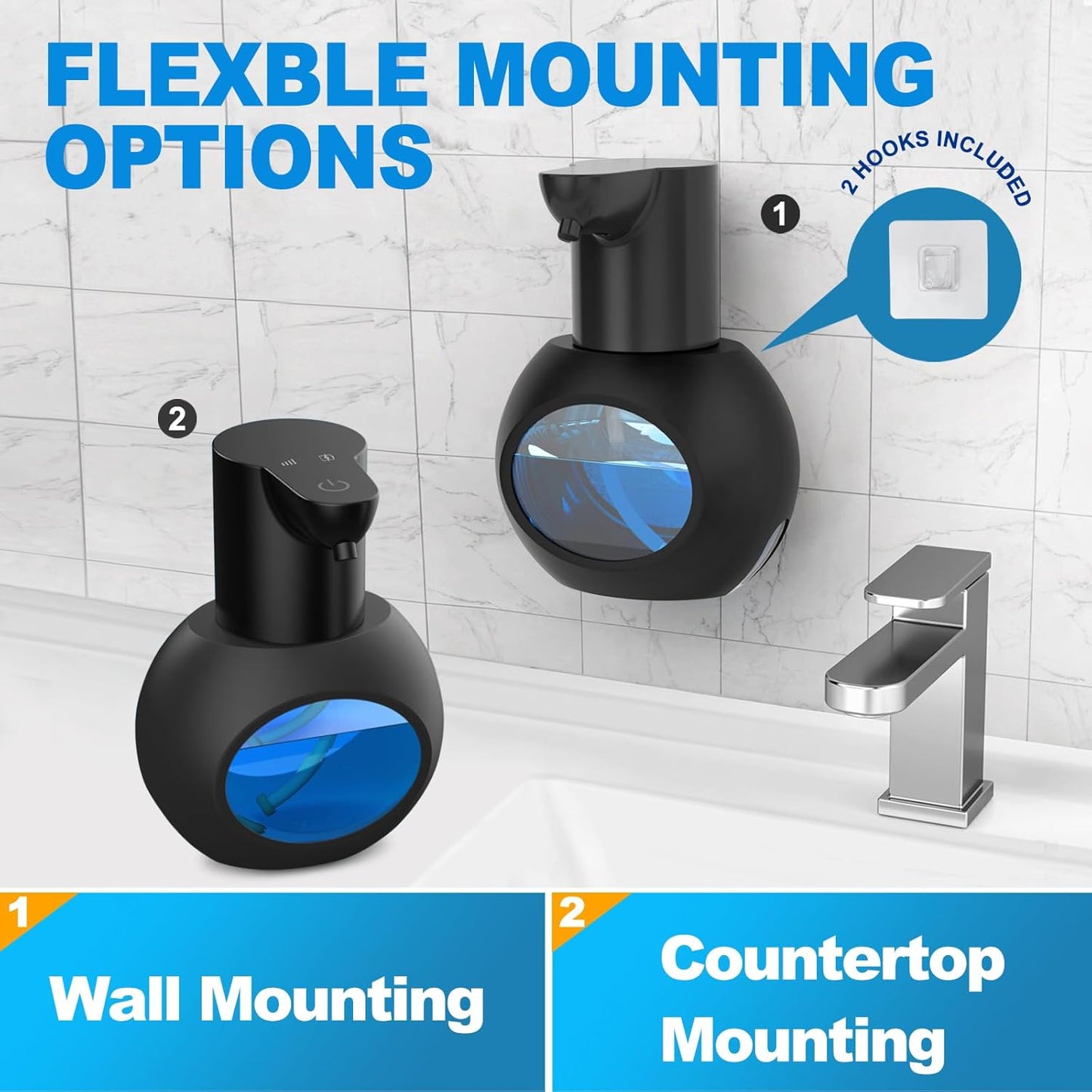 Automatic Foam Hand Soap Dispenser, Rechargeable Touchless Wall Mount Foaming Soap Dispenser, 15oz/420ml, 4 Adjustable Levels Infrared Sensor Electric Dispenser for Bathroom, Kitchen, Office - Black