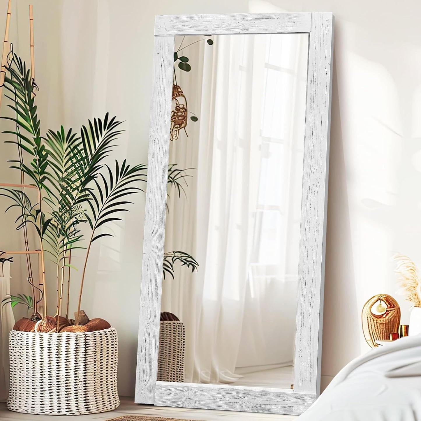 Solid Wood Full Length Mirror - 65"x22" Arched Floor Mirror, Free Standing & Wall Mounted - Elegant Design for Bedroom, Dressing Room, Hallway, Brown
