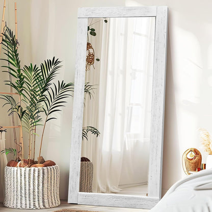 Solid Wood Full Length Mirror - 65"x22" Arched Floor Mirror, Free Standing & Wall Mounted - Elegant Design for Bedroom, Dressing Room, Hallway, Brown