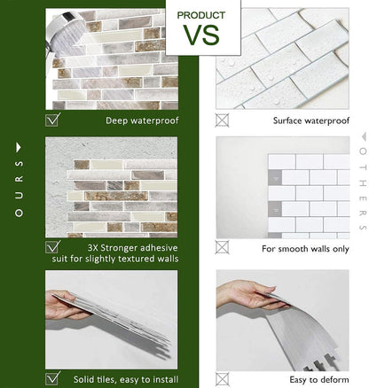 STICKGOO Thicker Design Peel and Stick, Self Adhesive Stick On Tile Backsplash for Kitchen and Bathroom, Beige & White, 12”×12”, 10 Sheets
