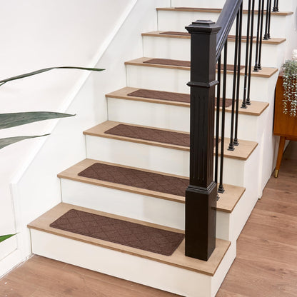HITSLAM Stair Treads for Wooden Steps, 15 Pack 8 x 30 Inch Peel and Stick Carpet Stair Treads Non-Slip Indoor, Safe for Kids and Dogs, Stair Runners with Self-Adhesive Backing, Easy to Install, Brown