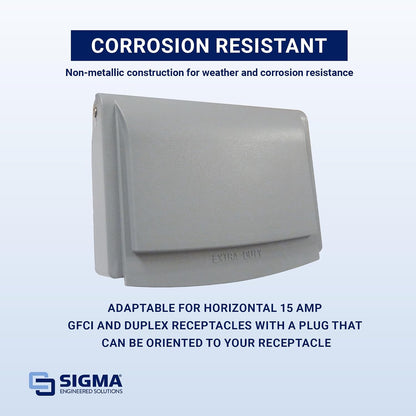 Sigma 14441 Weatherproof Slimline WIU Horizontal Receptacle Cover, Gray