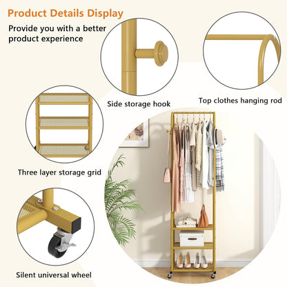 Kaitiemoo Heavy Duty Clothing Rack with Wheels,Modern Garment Rack with 3 Metal Shelves, 71.8Inches Display Rack for Hanging Clothes, Hanging Rod for Small Spaces,White