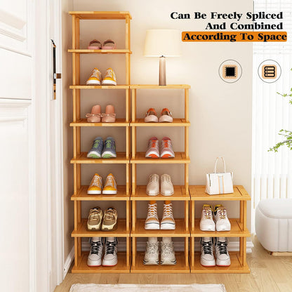 SAN HE 7-Tier Modern Bamboo Shoe Rack - Vertical, Slim, Space-Saving Shoe Organizer for Small Spaces, Closet, Entryway, Corner, Garage, Bedroom