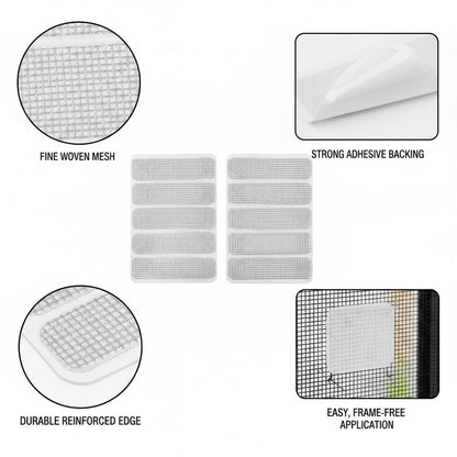 Self-Adhesive Fiberglass Screen Patch Kit for Windows and Doors, No-Frame Removal Repair, Multicolor Mesh Covers