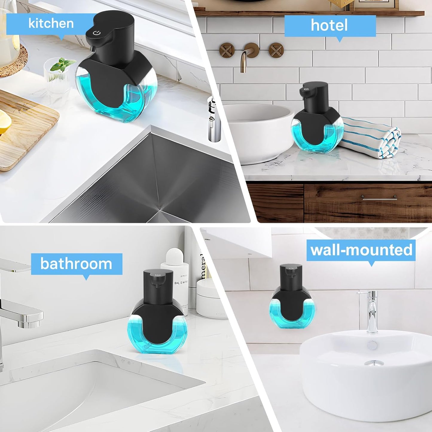2 Pack Automatic Soap Dispenser,14.2oz/420ML Touchless Automatic Foaming Hand Soap Dispenser,Rechargeabled Wall Mounted Smart Pump for Bathroom Kitchen
