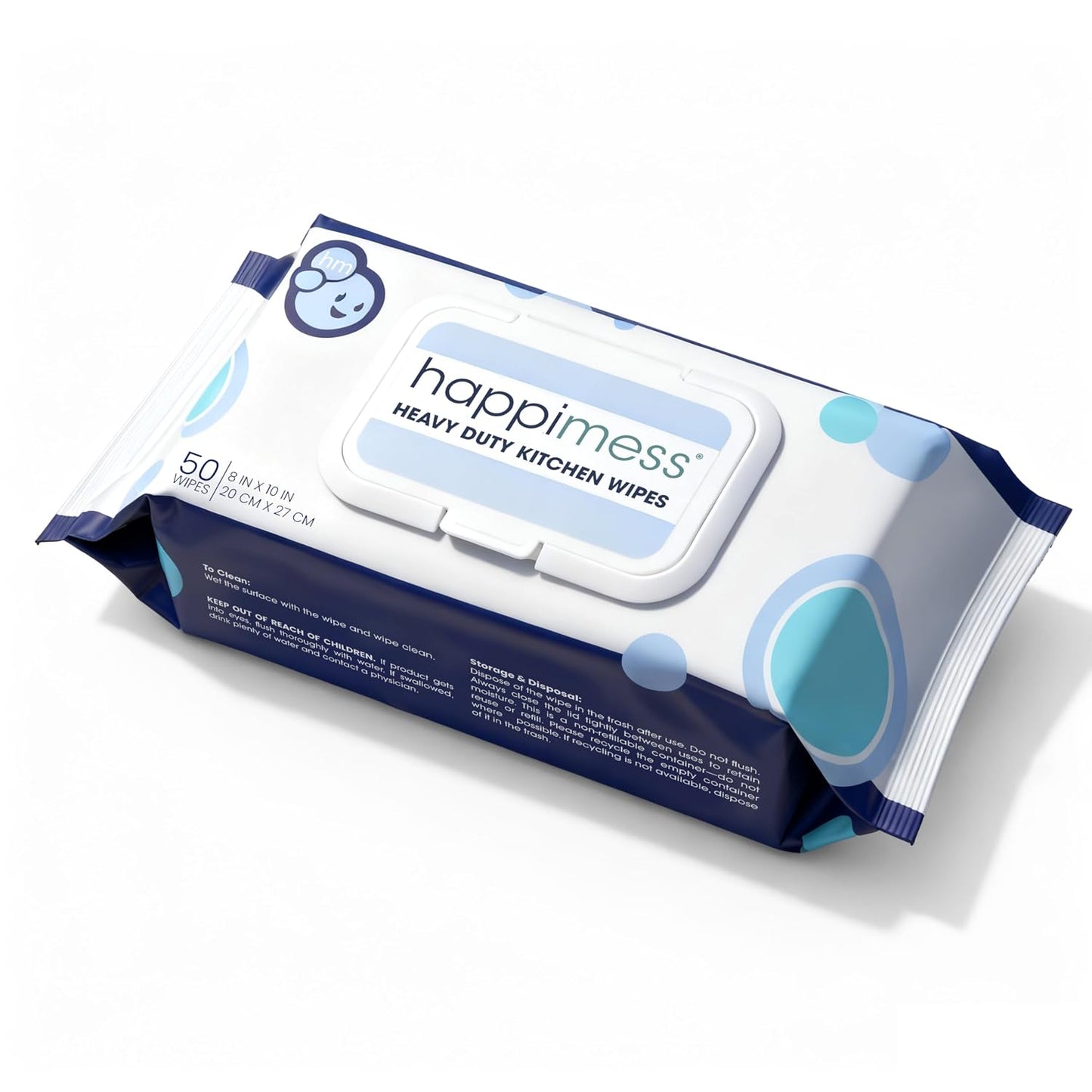 happimess WPE1003A Reusable Heavy Duty Kitchen Wipes, Strong & Durable Multi-Surface Cleaning Cloths for Counters, Stovetops & Grease, Streak-Free & Unscented, 50 Count, 8" x 10"